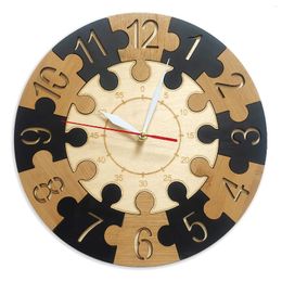 Wandklokken Puzzelklok in hout Leren voor kinderen Lasergesneden decoratief stil niet-tikkende slaapkamer Rustiek houten horloge