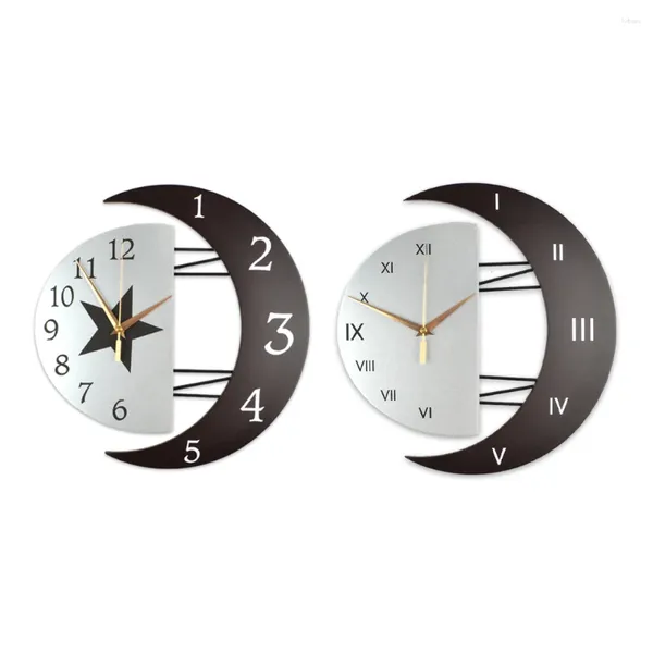 Relojes de pared PVC Estilo minimalista nórdico Reloj con marco de luna Respetuoso con el medio ambiente y duradero Silencioso