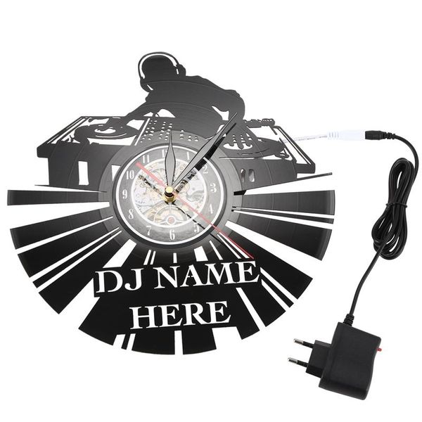 Horloges murales Qualité DJ NOM ICI 12 pouces Record Horloge Moderne Personnalité Art Rétro Music Lover Gift EU Plug