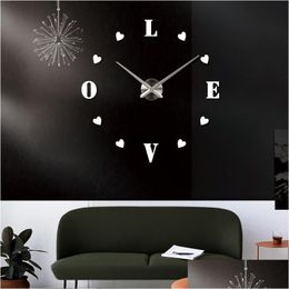 Horloges murales Quartz Brèves Montres 3D Réelle Grande Horloge Autocollants Miroir Précipités Diy Salon Réductions Nature Morte Drop Delivery Accueil Ga Dhet3