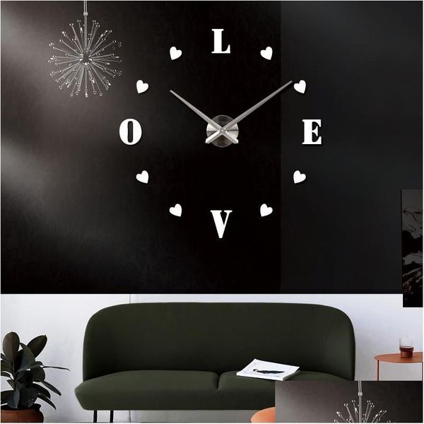 Horloges murales Quartz Brèves Montres 3D Réelle Grande Horloge Autocollants Miroir Précipités Diy Salon Réductions Nature Morte Drop Delivery Accueil Ga Dhet3