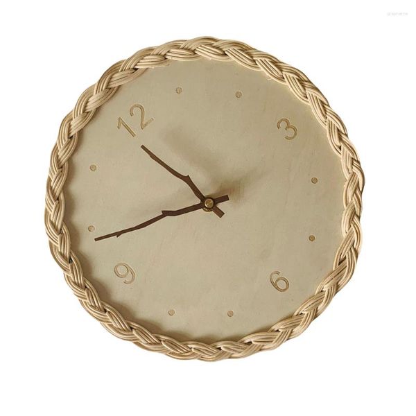 Relojes de pared Reloj de cuarzo Ratán Oficina digital Minimalista Decoración para el hogar Tejido a mano Marco tejido