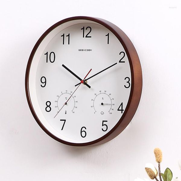 Relojes de pared Reloj mecánico de cuarzo Números Diseño moderno Cocina silenciosa de madera Redondo Duvar Saati Decoración de la sala de estar C6T