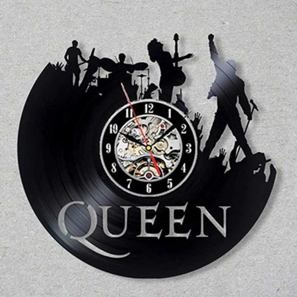 Horloges murales Queen Rock Rock Clock Modern Design Music Thème IC Vinyl Records Regardez des cadeaux de décoration intérieure pour le musicien Q240509