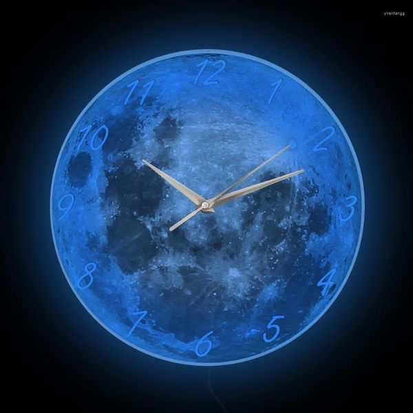 Horloges murales R Moon Design moderne horloge illuminée pour salon univers planète espace maison déco veilleuse astronome cadeau