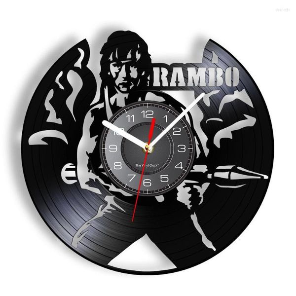 Relojes de pared Rambo película inspirada música registro reloj hombre cueva decoración soldado John retrato láser grabado disco artesanía