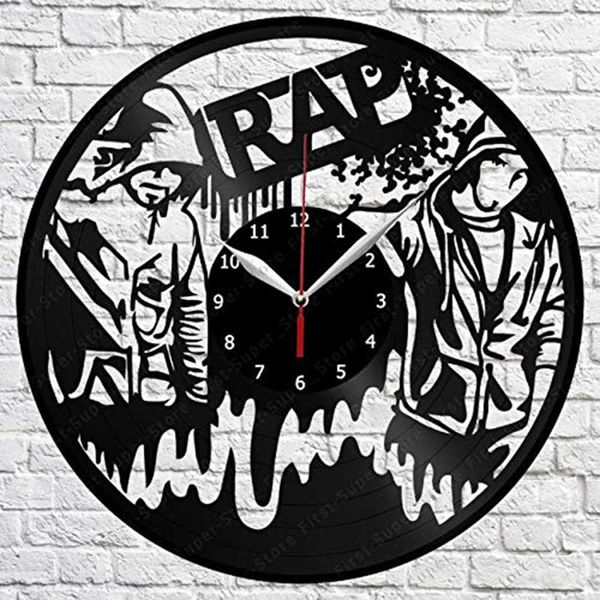Horloges Murales Rap Fait Main Horloge Exclusive Art Decor Home Record Design Unique Cadeau Original