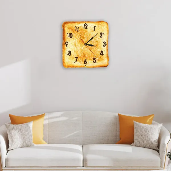 Horloges murales Réaliste de décoration d'horloge de pain grillé pour la cuisine de la boulangerie