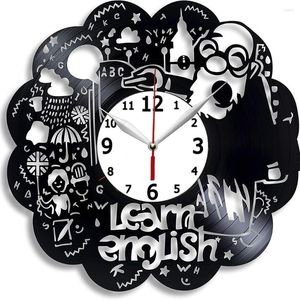 Wall Clocks Record Handmade 12' English Teacher Gift Clock Classroom Decor Sign App