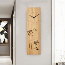 Horloges murales rectangulaire en bois massif horloge chinois minimalisme Art calme salon entrée Hall Restaurant décoratif