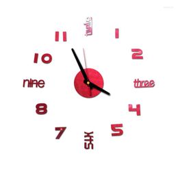 Horloges murales Rouge 3D DIY Autocollants Reloj De Pared Horloge Murale Salon Décoration Décor À La Maison Silencieux XMAS Cadeau XGZ-051