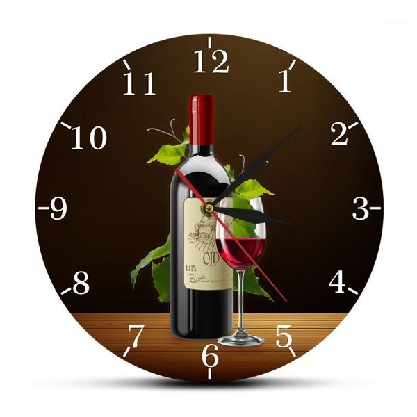 Relojes de pared Vino tinto y blanco Bodega Drunkery Signo Reloj de cocina moderno Botellas Copas de vino con uvas Inicio Bar Taberna Clock1