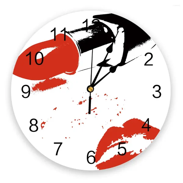 Horloges murales rouge à lèvres cosmétique lèvres horloge blanche décor à la maison silencieux design moderne salon numérique