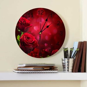 Horloges murales rouges fleurs de rose amour romantique décorative rond