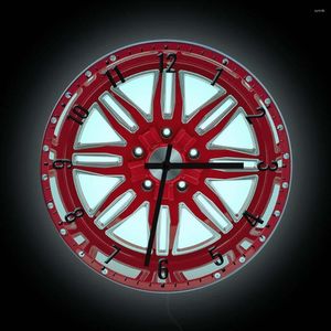 Horloges murales pneu rouge roue de voiture veilleuse horloge magasin de pneus Service réparation magasin Garage affichage LED enseigne au néon lueur dans l'obscurité