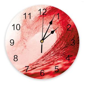 Horloges murales vagues rouges paysage marin plage art peinture cuisine bureau horloge numérique non-tic-tac créatif montre de chambre pour enfants