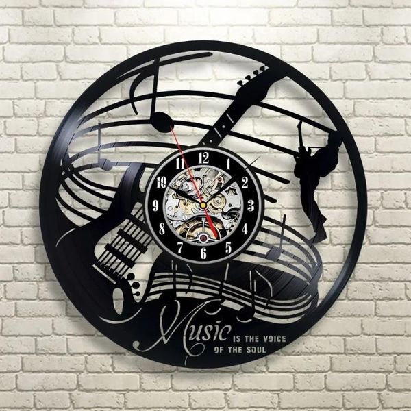 Relojes de pared Reloj Saat Guitarra Instrumento musical Arte Regalo Círculo Reloj Decoración del hogar Diseño de interiores Habitación de los niños Sala de estar Dormitorio