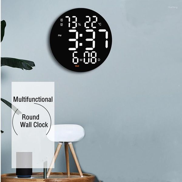 Horloges murales télécommande horloge numérique grande température humidité Date semaine tableau de gradation automatique 12/24H synchronisation double alarme LED