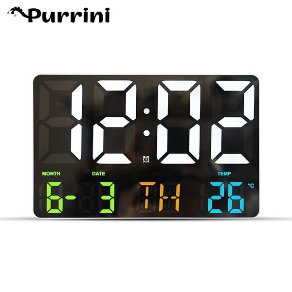 Horloges murales télécommande grande électronique montée numérique lumière LED détection température date mise hors tension table de mémoire 220930