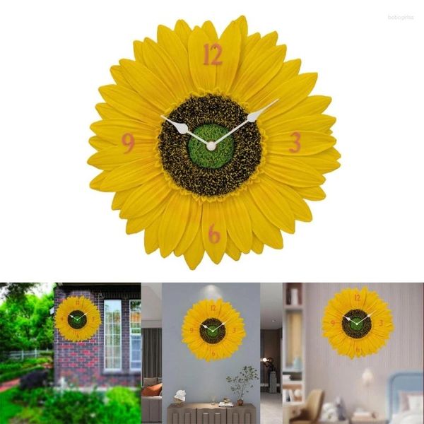 Horloges murales Résine Corloge de tournesol étanche Ornement décoratif de gueule