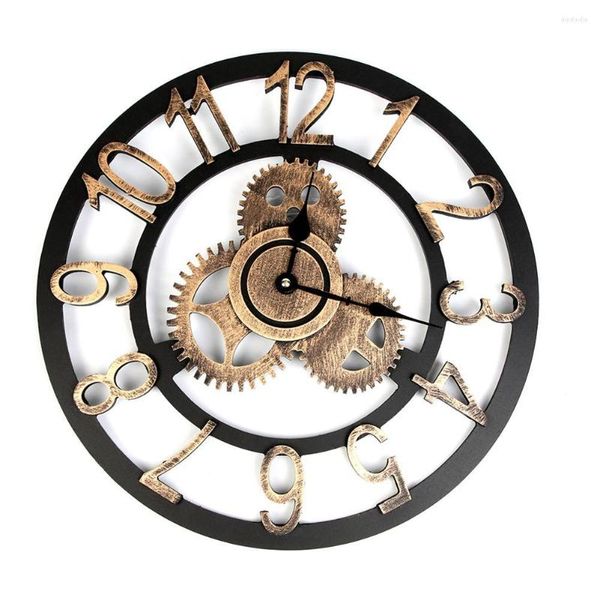 Horloges murales rétro 3D horloge Style industriel Vintage Steampunk engrenage chiffre romain Horologe décoration de la maison européenne