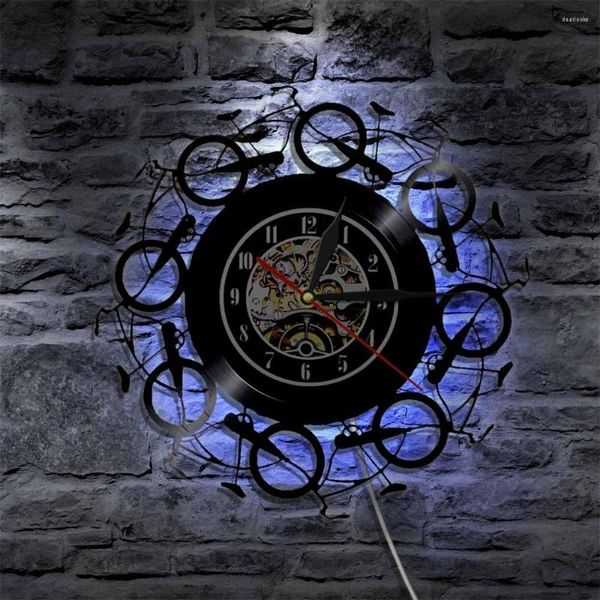 Relojes de pared Retro bicicletas reloj Vintage Record LP Bikers Bike Art ciclismo decoración del hogar ciclista bicicletas amantes regalo