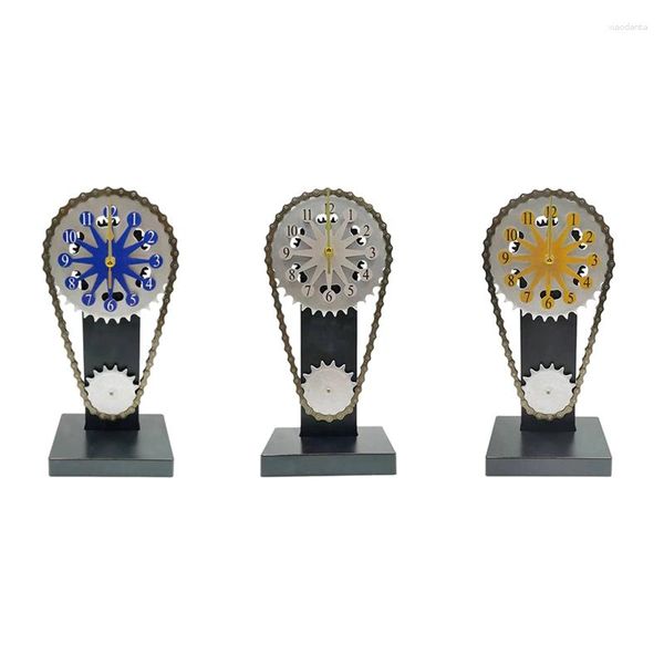 Horloges murales rétro horloge décorations artisanales chaîne rotative engrenage mécanique vent mains bureau bleu