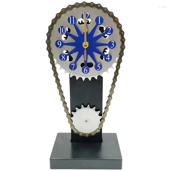 Relojes de pared Reloj retro Decoraciones artesanales Cadena giratoria Engranaje Escritorio decorativo Manecillas de viento mecánicas Escritorio Azul