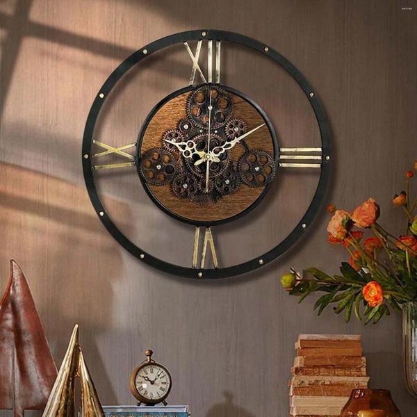 Horloges murales Horloge rétro Pointeur d'engrenage Silencieux Style industriel Salon personnalisé 50 cm Chambre à coucher de grand diamètre