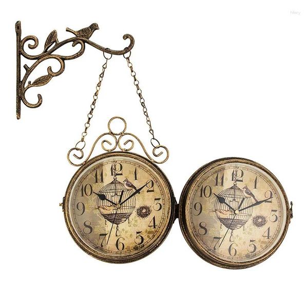 Relojes de pared Retro creativo de reloj de doble cara Círculo de hierro forjado Molde completo Casting Silent Decorative