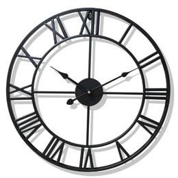 Horloges murales Rétro Style européen Chiffre romain Horloge Matériau en métal robuste et durable Grand jardin extérieur Salon Home Decor240c