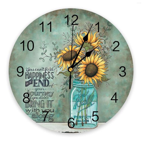 Relojes de pared Retro flor de granja botella azul habitación grande para niños reloj silencioso Oficina decoración del hogar regalo colgante de 10 pulgadas