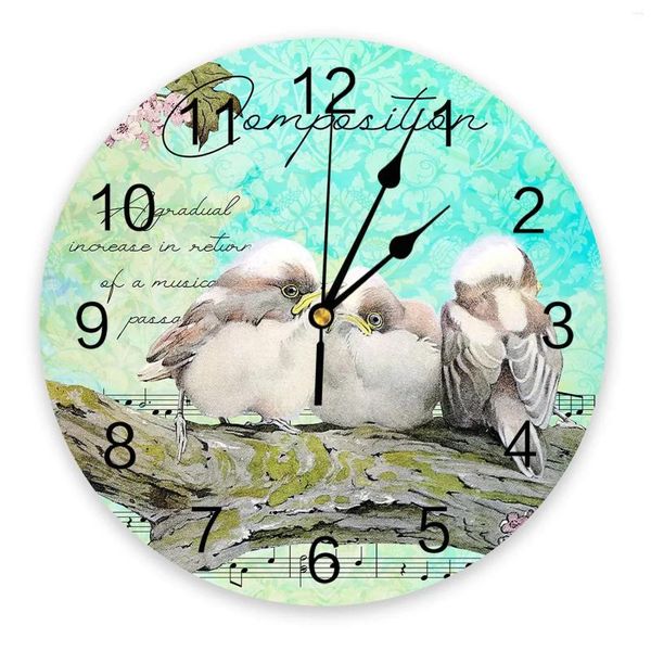 Relojes de pared ilustración de gradiente retro reloj de dormitorio de pájaro gran comedor de cocina moderna