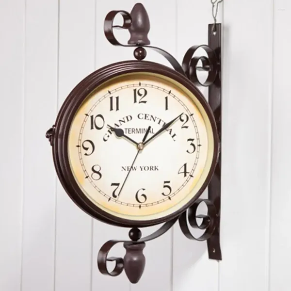 Relojes de pared Retro colgante Currato llamativo Estilo europeo Batería de hierro forjado que funciona con una vintage decorativa que no funciona para el dormitorio