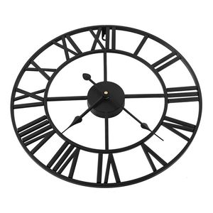 Relojes de pared Reloj de números romanos de metal retro Hierro redondo Gran jardín al aire libre Decoración de la oficina en el hogar Relojes de pared industriales clásicos