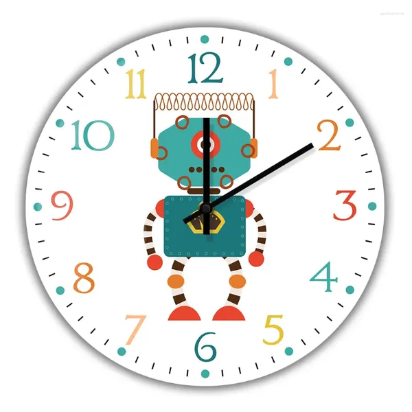 Horloges murales Style rétro enfants Robot Design moderne horloge pour pépinière garçons chambre scientifique décor à la maison montre silencieux balayage Quartz