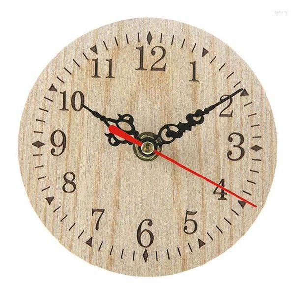 Horloges murales rétro style vintage en bois rond petite horloge de bureau chiffres silencieux quartz pour la nécessité de décoration de la maison