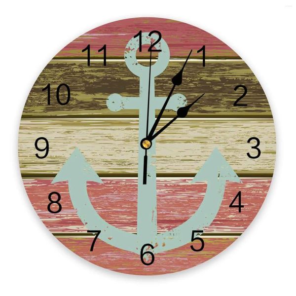 Relojes de pared Retro con textura de grano de madera, reloj de ancla rosa, diseño moderno, decoración para sala de estar, reloj silencioso, decoración Interior del hogar
