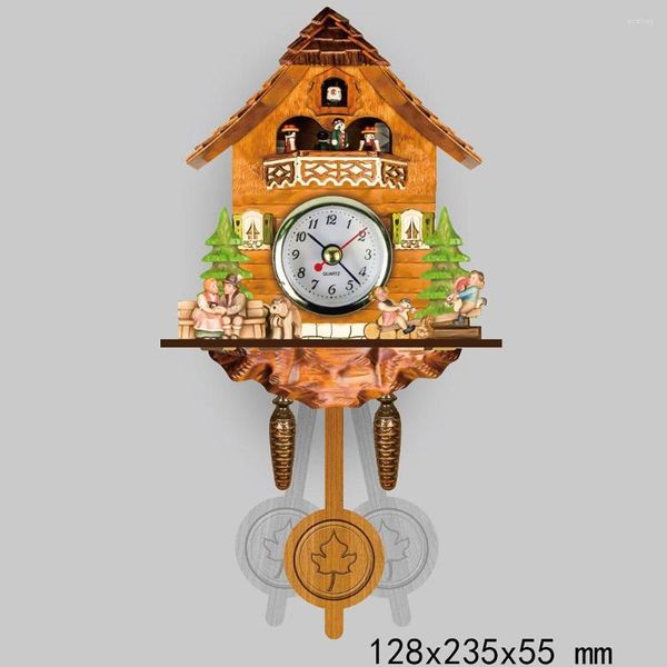 Relojes de pared Retro Reloj de cuco de madera Pájaro Tiempo Campana Auto Oscilación Péndulo Pantalla Hogar Sala de estar Decoraciones montadas colgantes