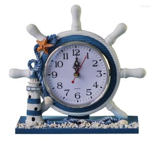 Wandklokken Retro houten zeemakantie schip strand strand zeethema cirkelvormige wiel tijd klok roer stuurtafel decor huiskamer