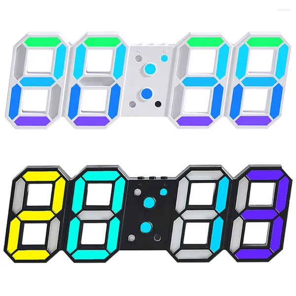 Relojes de pared RGB Reloj digital 3D LED Electrónico Brillo ajustable Pantalla de temperatura