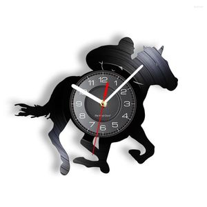 Relojes de pared Rider Horse Silhouette Record Clock Racing Home Decor Disk Crafts Watch Equestrian Riding Lover Gift