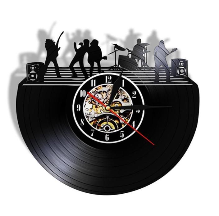Corloges murales Rock Band on Stage Black White Art Horloge Vintage Record Music Live Studio Decor Lover Gift