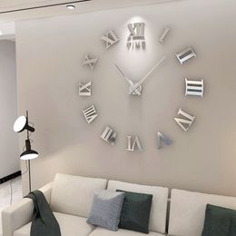 Wandklokken Romeinse Cijfer 3D DIY Spiegel Klok Acryl Sticker Mode Quartz Horloge Woondecoratie reloj de pared 230721