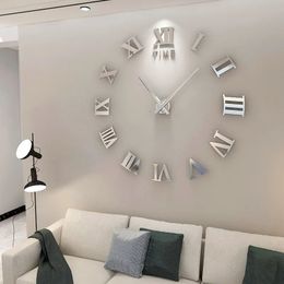 Wandklokken Romeinse numeral 3d diy spiegel klok acryl sticker mode kwarts kijk home decoratie reloj de pared 231030