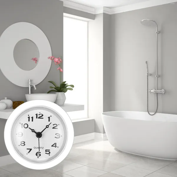 Relojes de pared con números romanos, reloj con ventosa, silencioso, para baño, antivaho, espejo de ventana, impermeable, colgante, reloj de oficina blanco