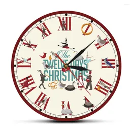 Relojes de pared Numerales Romanos Doce días de Navidad Reloj estampado Imprimido Feliz año Hel