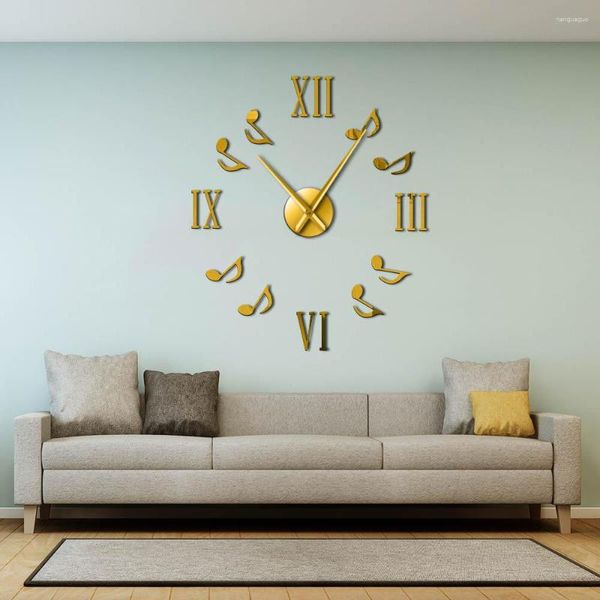 Horloges murales chiffres romains avec Notes de musique horloge de luxe géante grande montre moderne à grande aiguille bricolage passionnés cadeau
