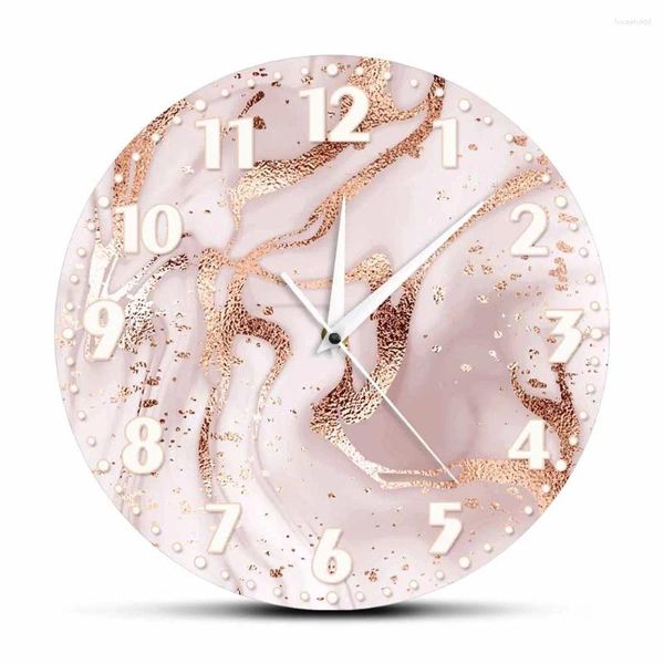 Horloges murales Rose Gold Marble Texture Rose Texture imprimée Horloge pour chambre à coucher Luxe Rose Aquarelle Fond Montre contemporaine