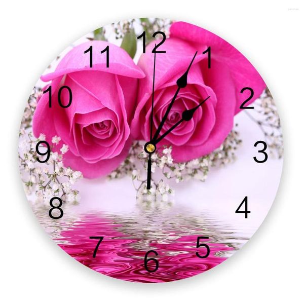 Horloges murales Pétales de rose Surface de l'eau Chambre Horloge Grande cuisine moderne Salle à manger Montres rondes Salon Montre Décor à la maison